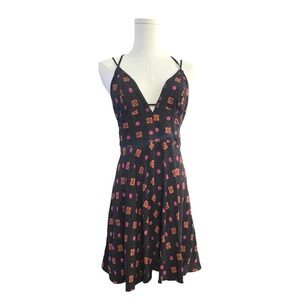 8 Ecote Urban Outfitters Black Orange Medallion Halter Mini Dress Open Back S